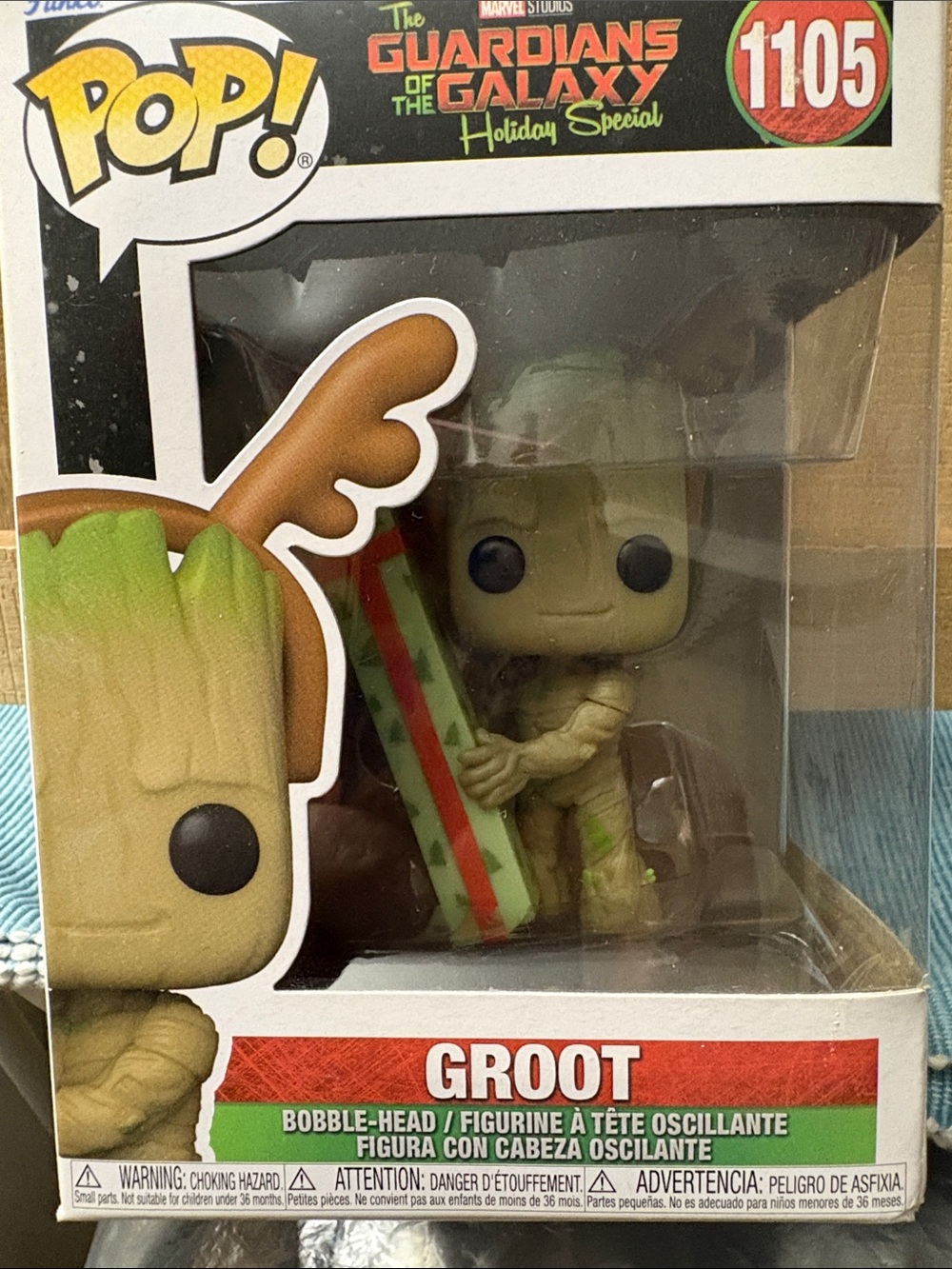 Funko Pop! Groot Bobble-Head in Green and Brown with Holiday Gift